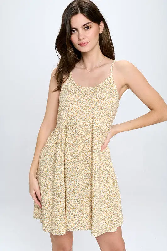 Babydoll loose fit tank dress with ditsy floral