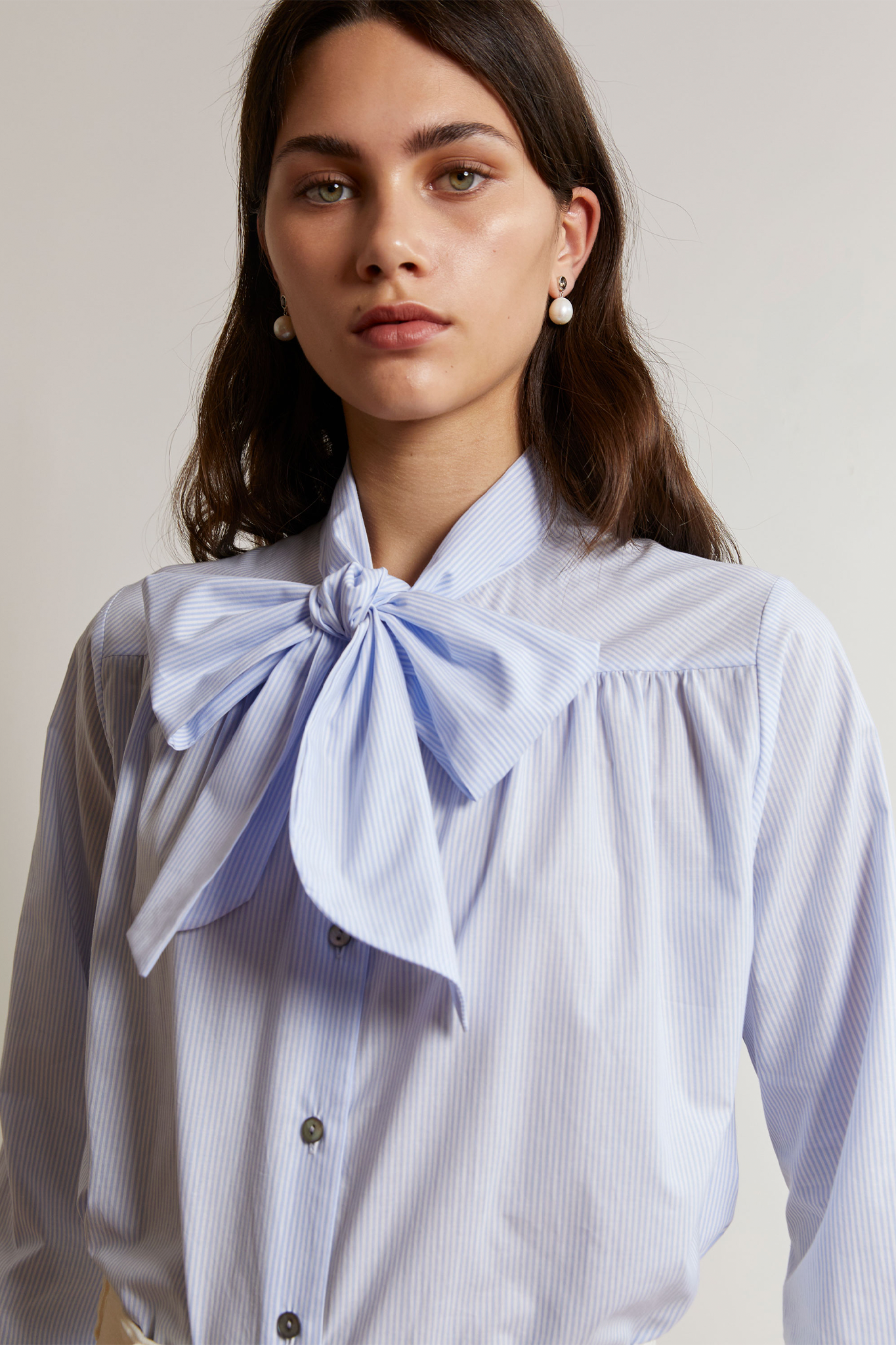 Bianca Blouse | Cotton Stripe | Baby Blue + White