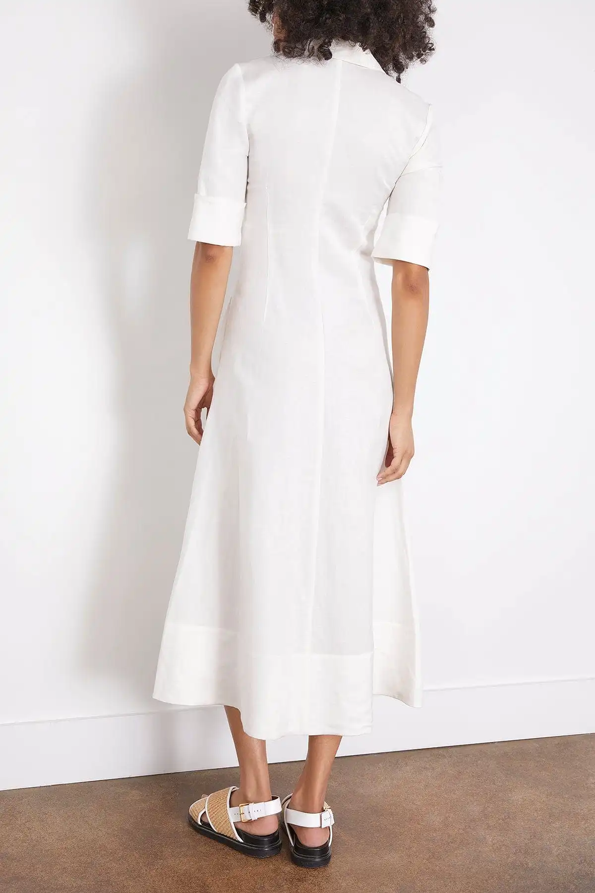 Claudine Short Sleeve Shirt Midi Dress in White