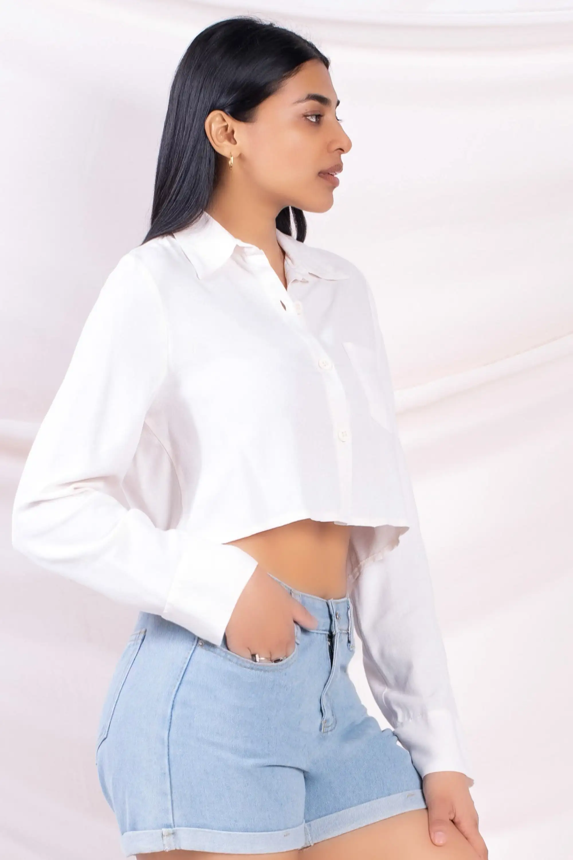 Cream Cropped Shirt