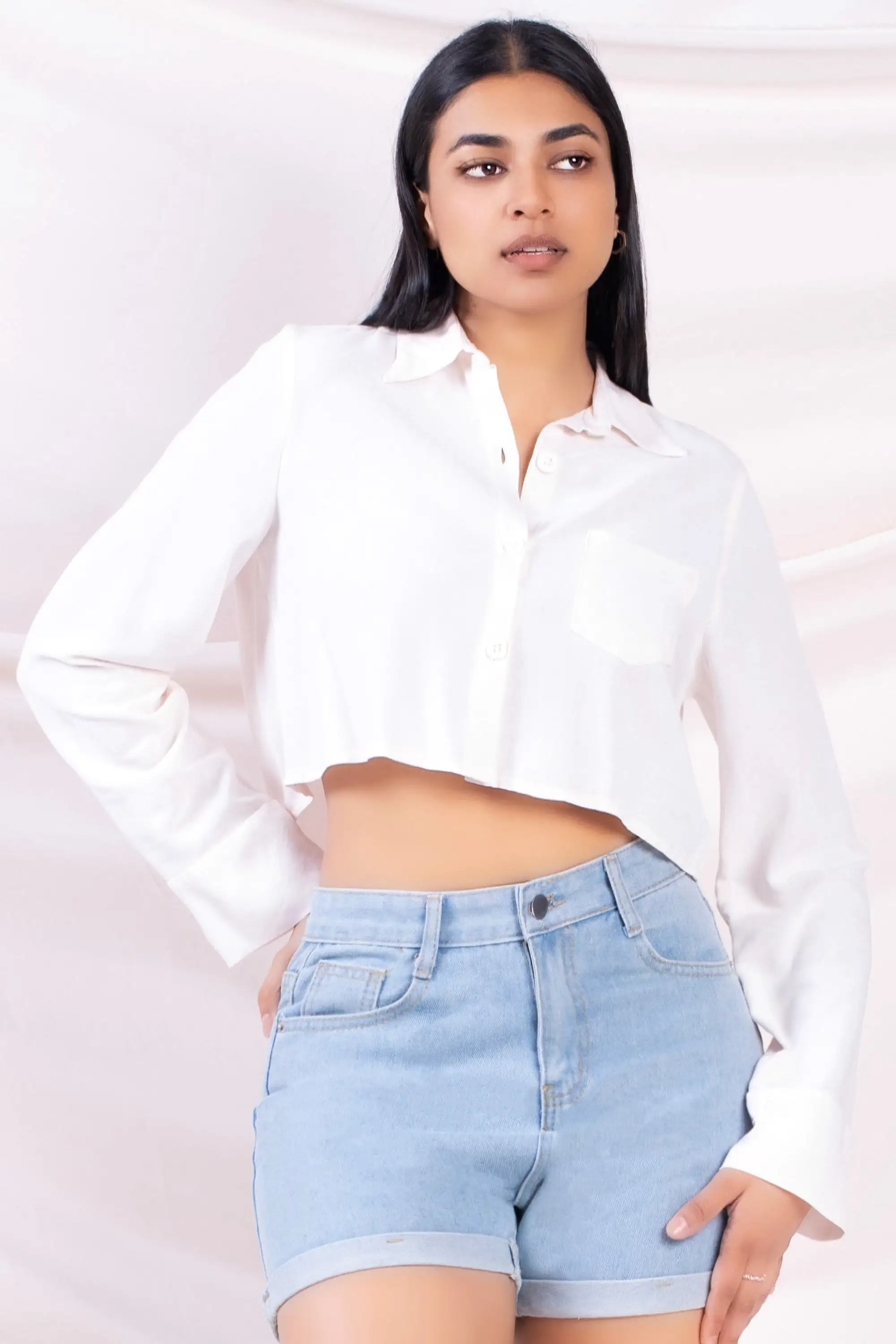 Cream Cropped Shirt