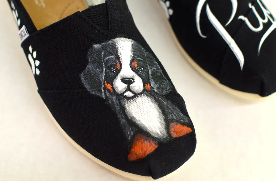 Custom Hand Painted Puppy Dog Shoes - Customizable Get Your Dog Painted On Your Shoes, Perfect For Ever Dog Lover