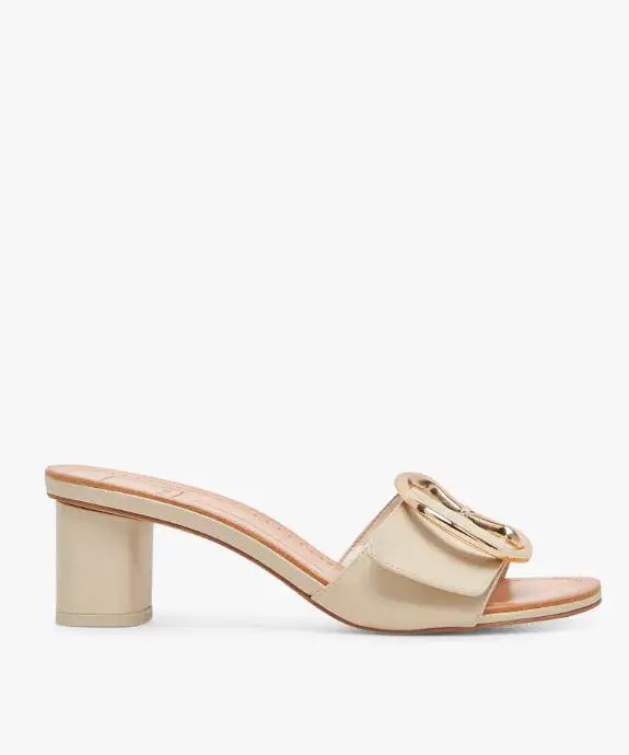 Dolce Vita Laika Block Heel Buckle Slides - Ivory Leather