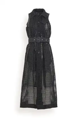 Embroidery Lace Coat Dress in Black