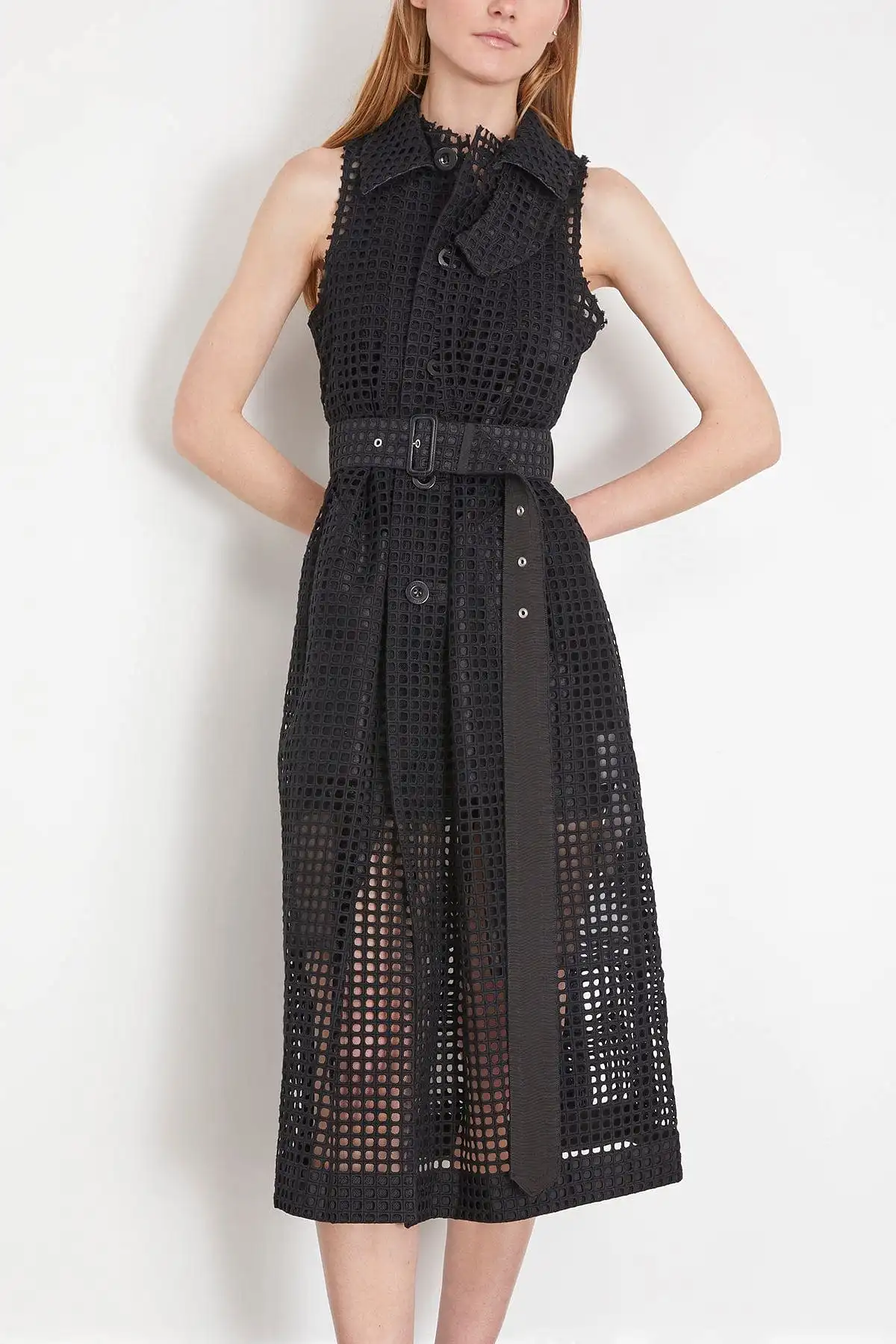 Embroidery Lace Coat Dress in Black