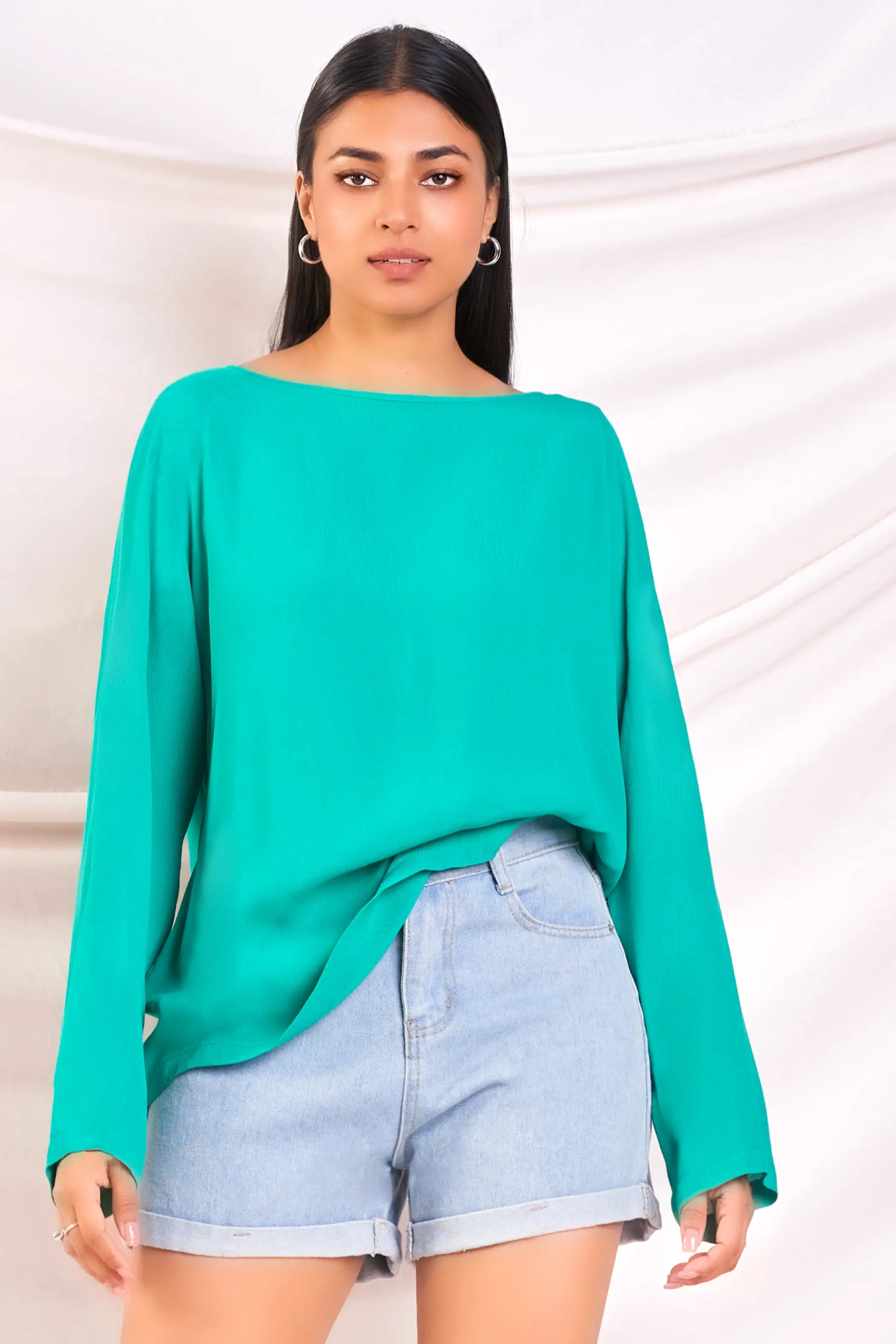 Green Oversized Long Sleeve Top