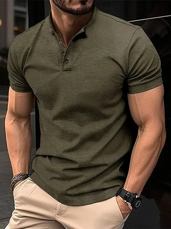 Henley Collar Men Polo Shirt