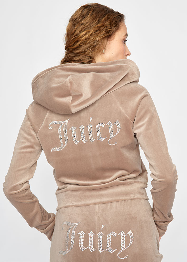 Juicy Couture Madison Diamante Velour Hoodie - Fungi