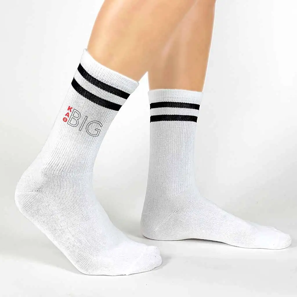 Kappa Alpha Theta Sorority Socks for your Big and Little with Greek Letters on Striped Cotton Crew Socks