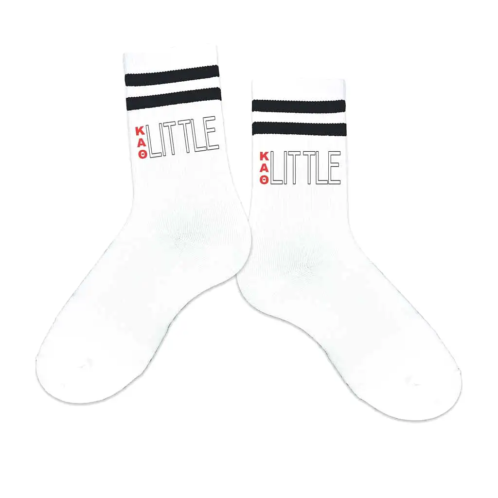 Kappa Alpha Theta Sorority Socks for your Big and Little with Greek Letters on Striped Cotton Crew Socks