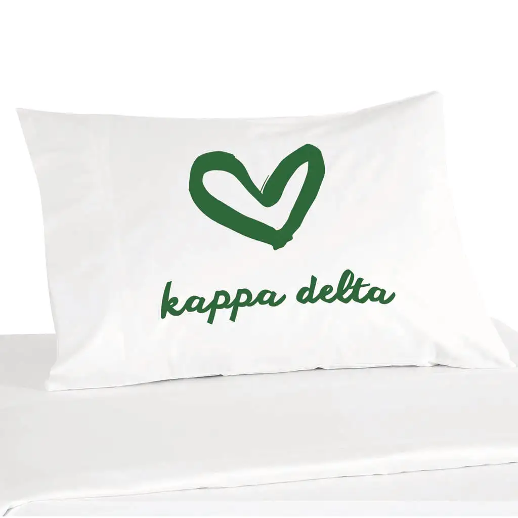 Kappa Delta Sorority Name with Heart Design on Printed Pillowcase