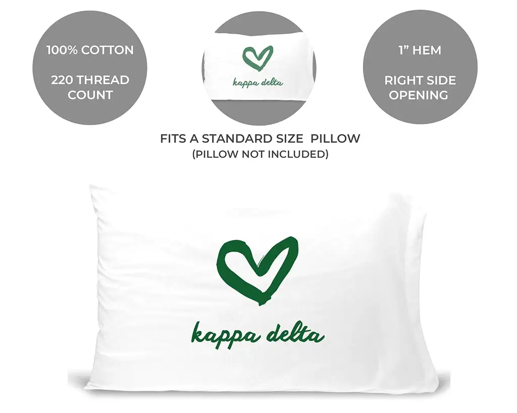 Kappa Delta Sorority Name with Heart Design on Printed Pillowcase