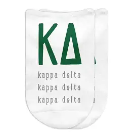 Kappa Delta Sorority Socks with Large Greek Letters, Printed on No Show Socks