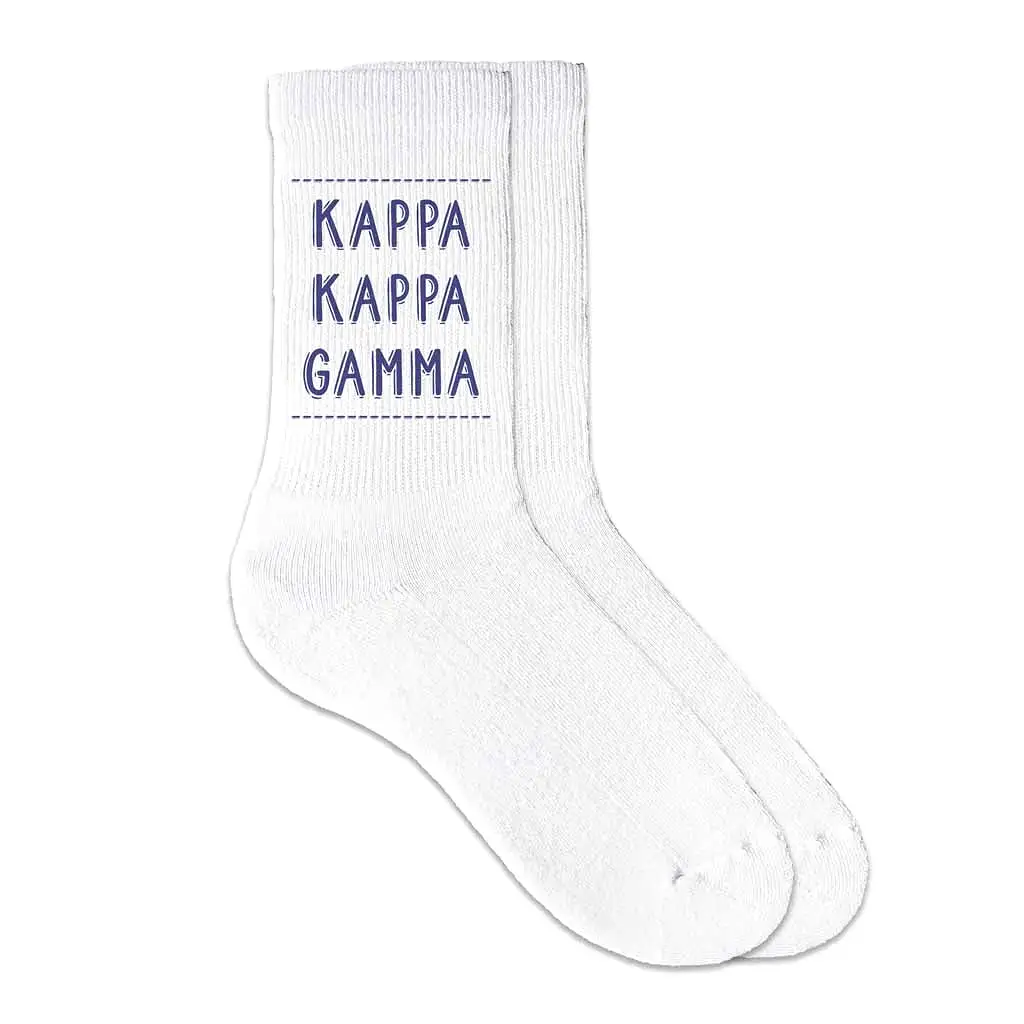 Kappa Kappa Gamma Crew Socks with Kappa Kappa Gamma Name in Sorority Colors