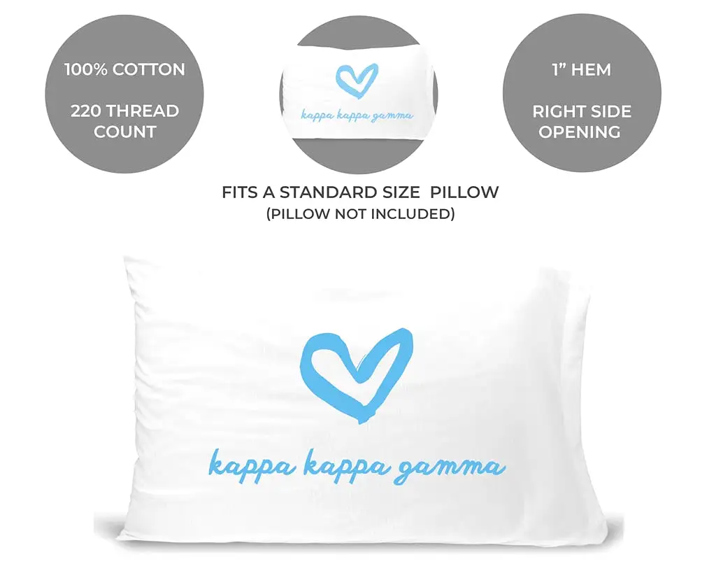 Kappa Kappa Gamma Sorority Name with Heart Design on Printed Pillowcase