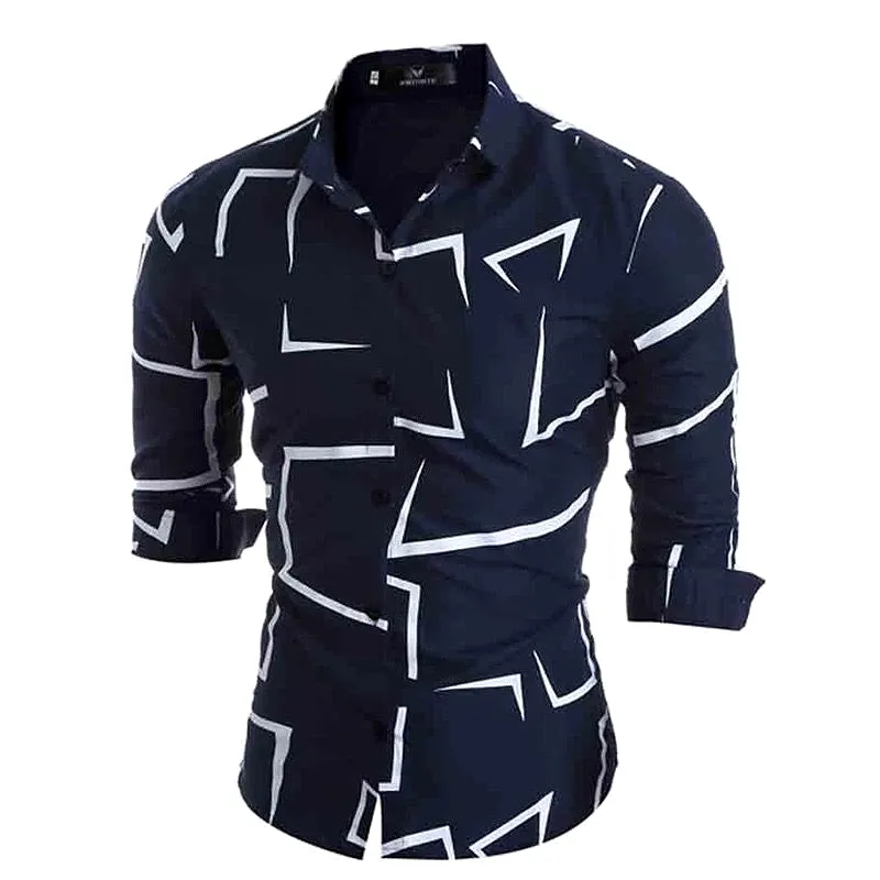 Luxury Social Geometric Button Men Shirt L S4575551