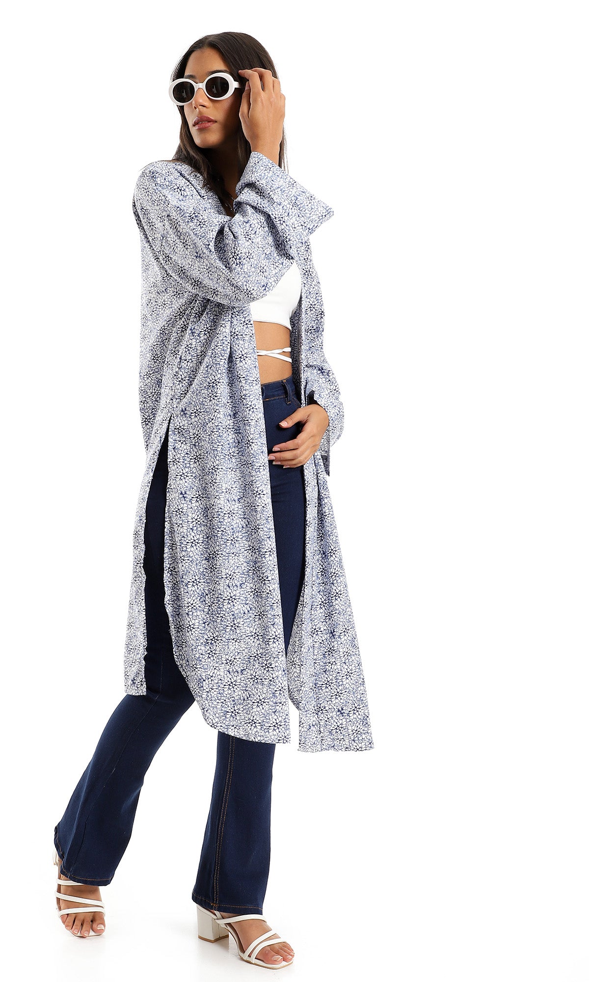 O156339 Bi-Tone Slip On Blue & White Cardigan