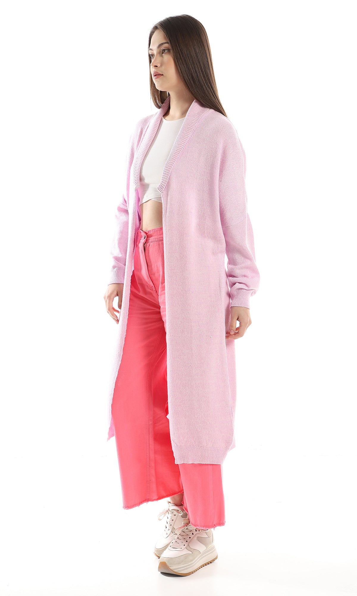 O158265 Trendy Acrylic Long Knitted Cardigan - Lilac