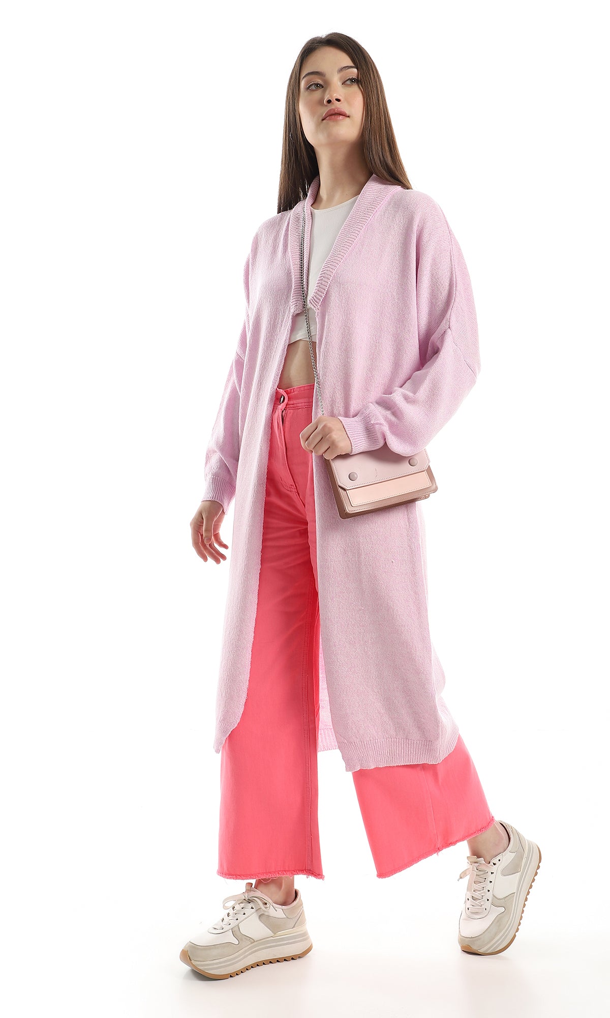 O158265 Trendy Acrylic Long Knitted Cardigan - Lilac