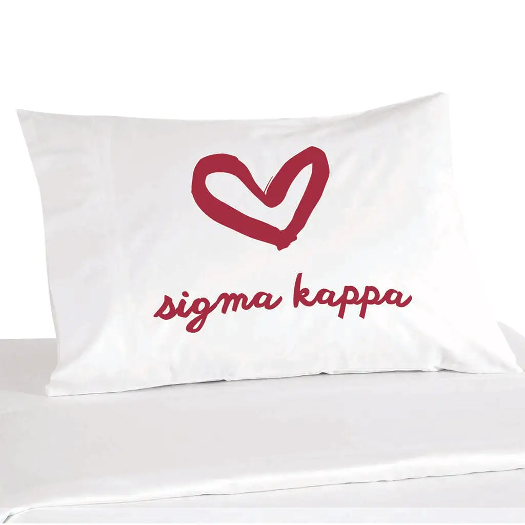 Sigma Kappa Sorority Name with Heart Design on Printed Pillowcase