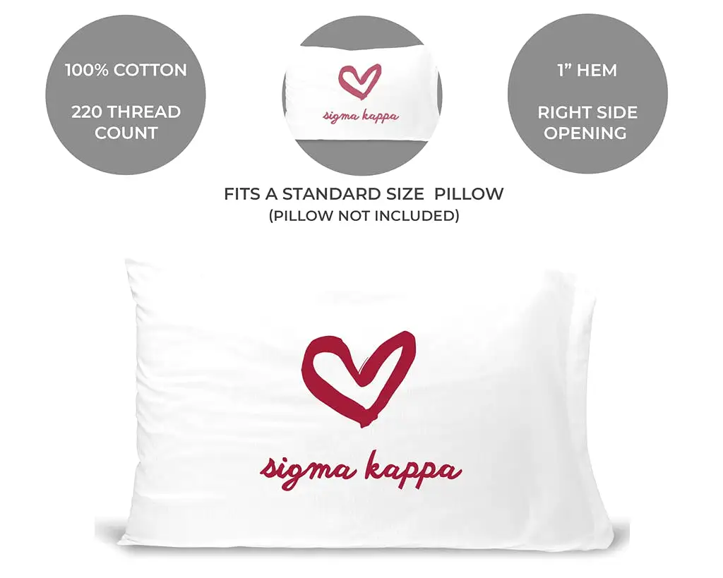 Sigma Kappa Sorority Name with Heart Design on Printed Pillowcase