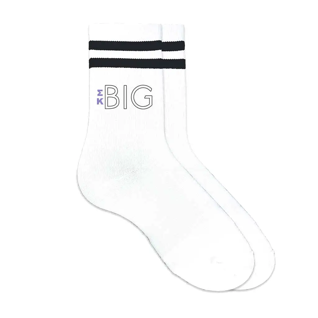 Sigma Kappa Sorority Socks for your Big and Little with Greek Letters on Striped Cotton Crew Socks