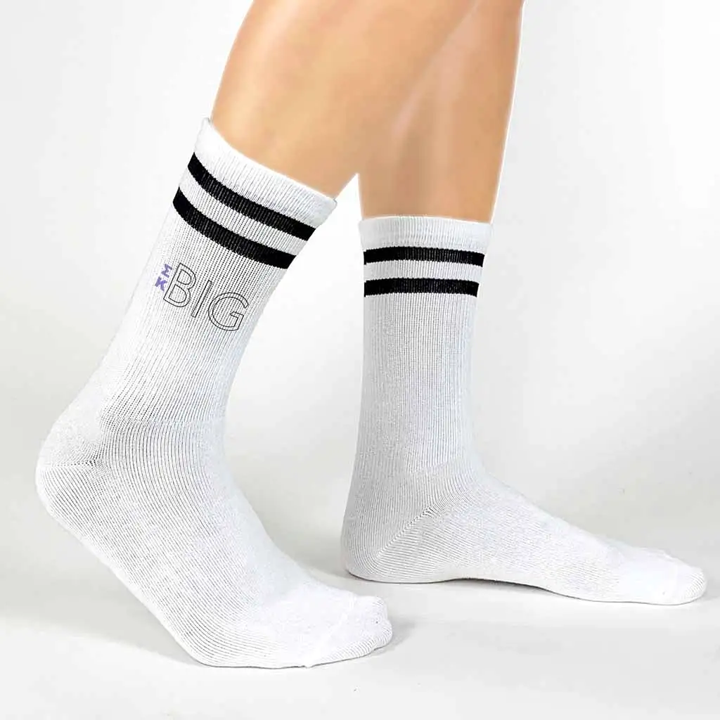 Sigma Kappa Sorority Socks for your Big and Little with Greek Letters on Striped Cotton Crew Socks