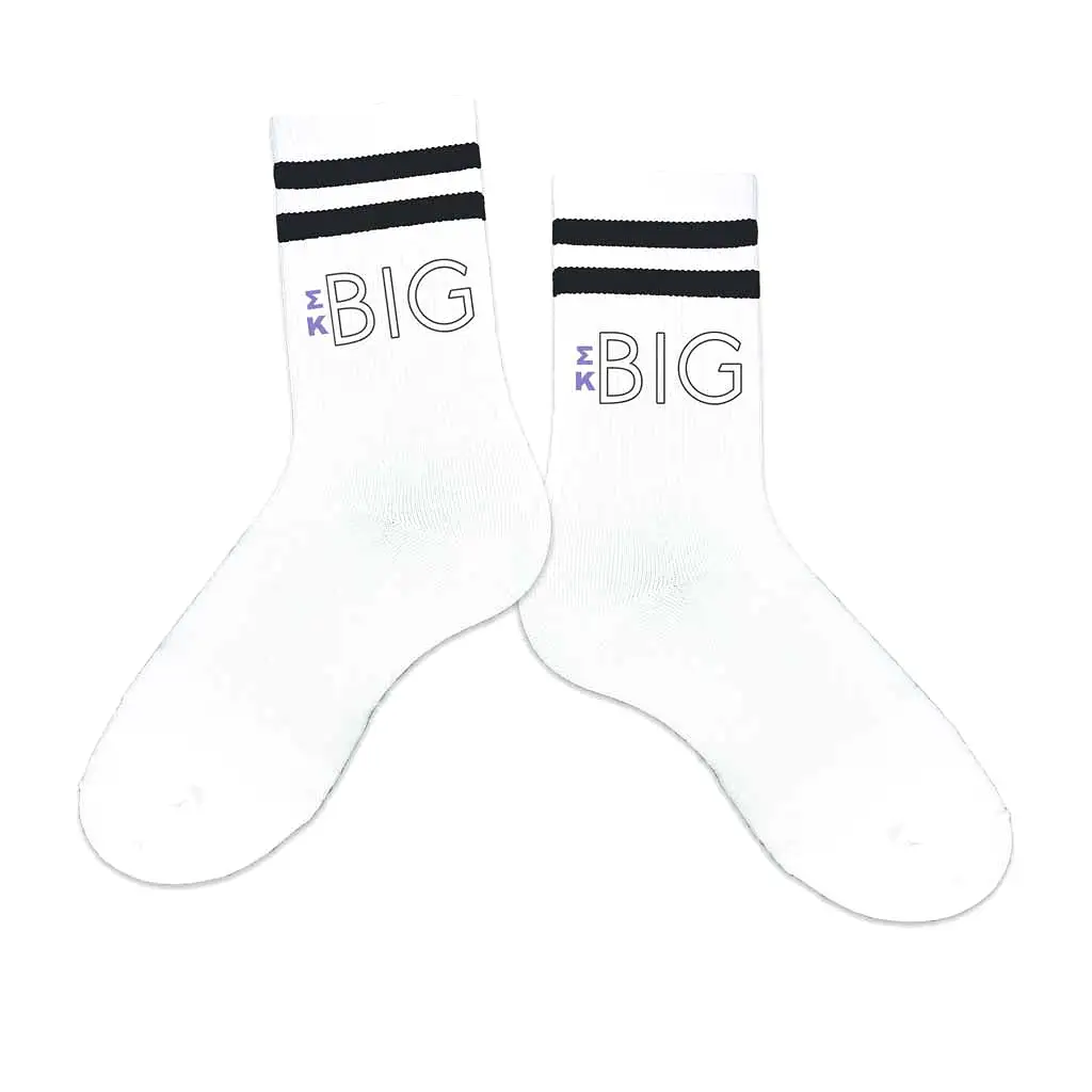 Sigma Kappa Sorority Socks for your Big and Little with Greek Letters on Striped Cotton Crew Socks