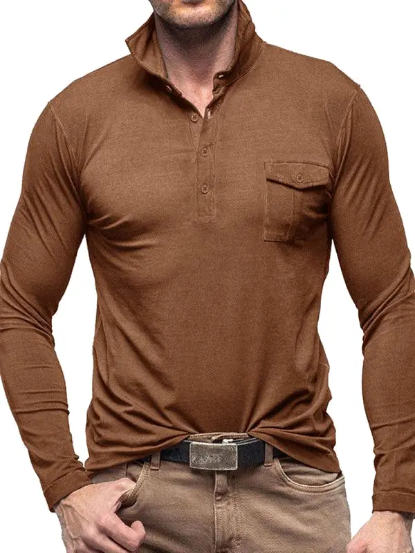 Solid Long Sleeve Men Polo Shirt