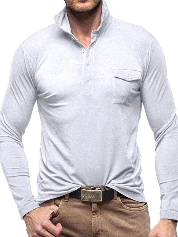 Solid Long Sleeve Men Polo Shirt