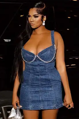 Tara Rhinestones Denim Mini Dress