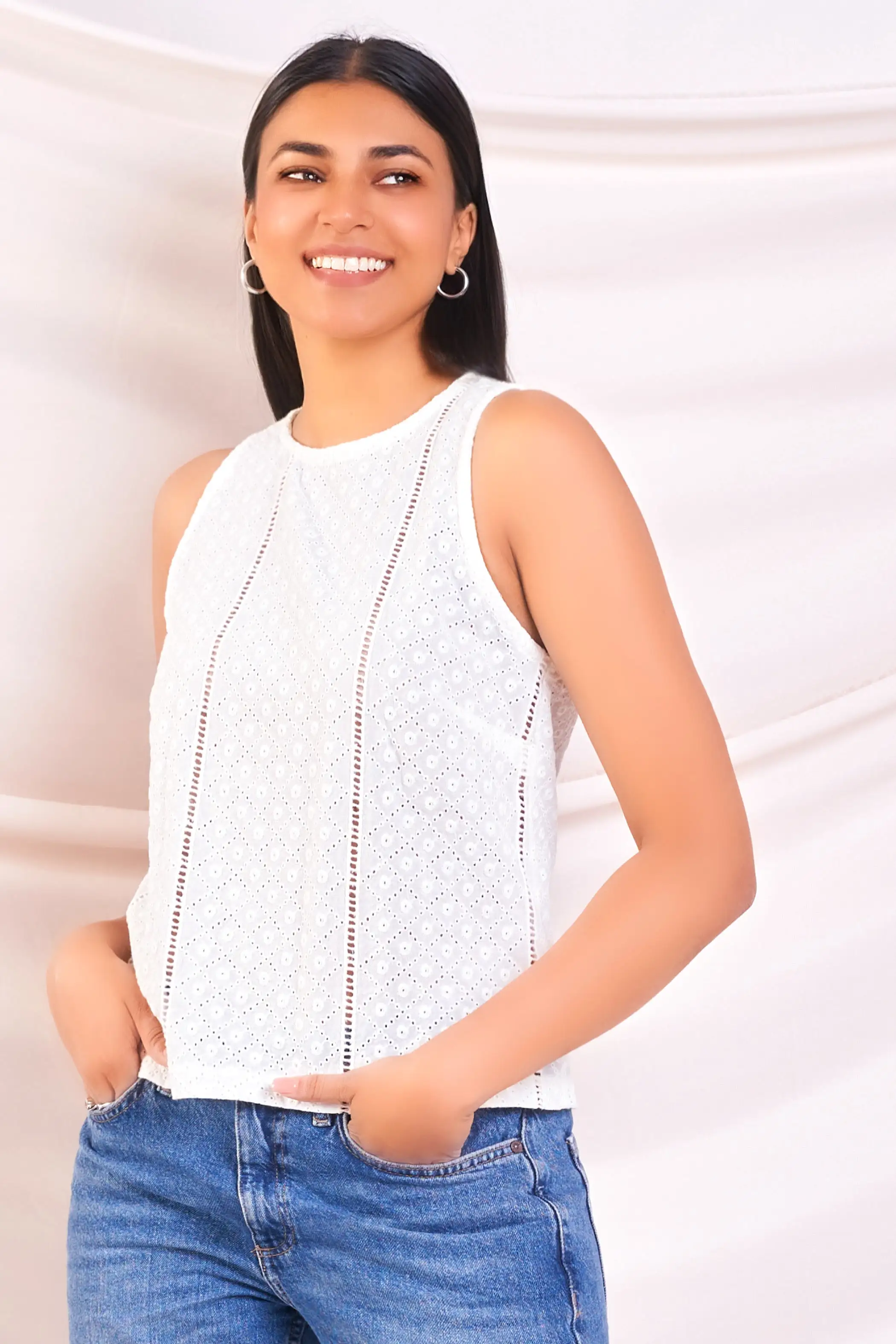 White Cutlone Sleeveless Top