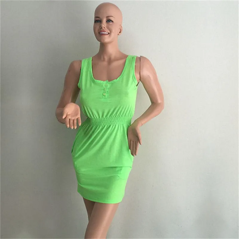 Women Party Evening Beach Slim Mini Dress Elastic Slim Waist Sleeveless Casual Dresses SM6