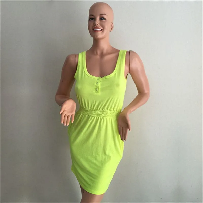 Women Party Evening Beach Slim Mini Dress Elastic Slim Waist Sleeveless Casual Dresses SM6