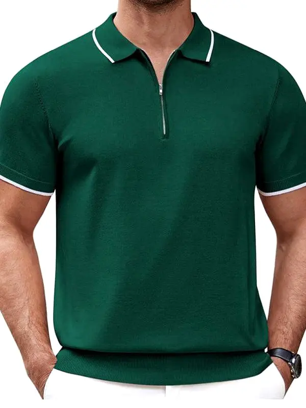 Zipper Knitted Men Polo Shirt