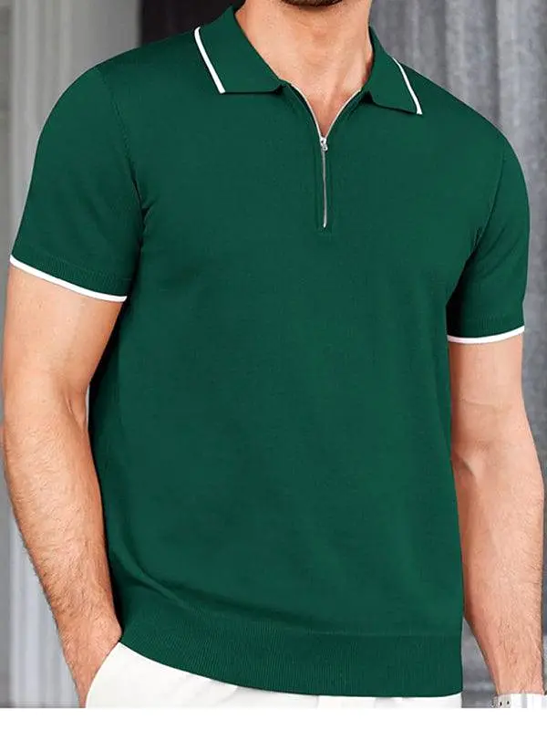 Zipper Knitted Men Polo Shirt