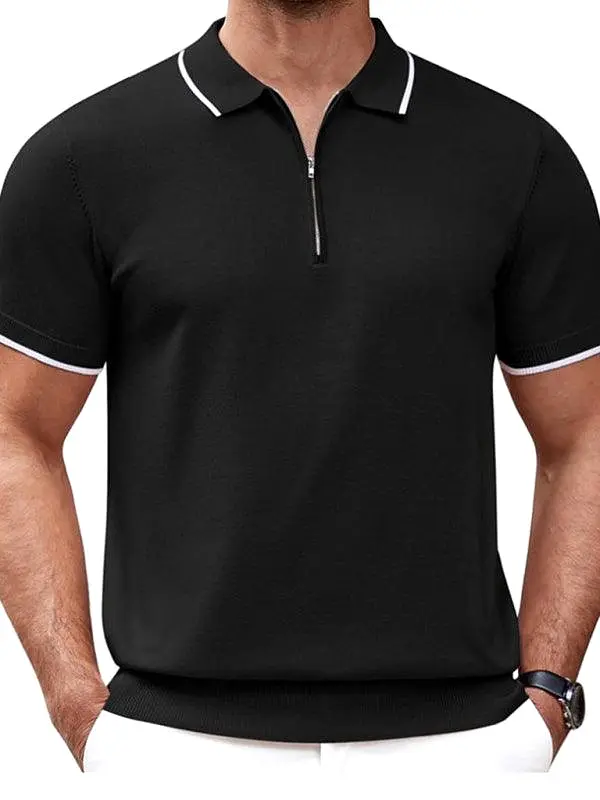 Zipper Knitted Men Polo Shirt