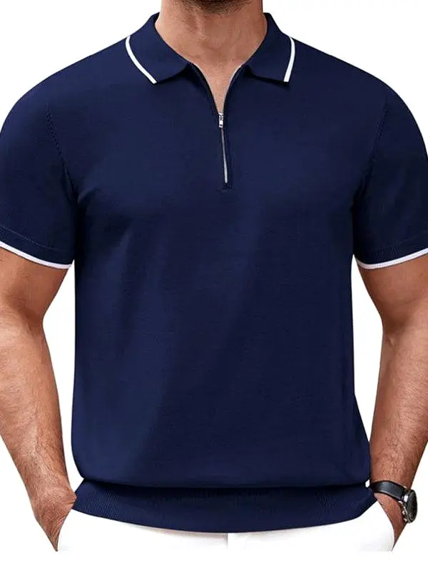 Zipper Knitted Men Polo Shirt