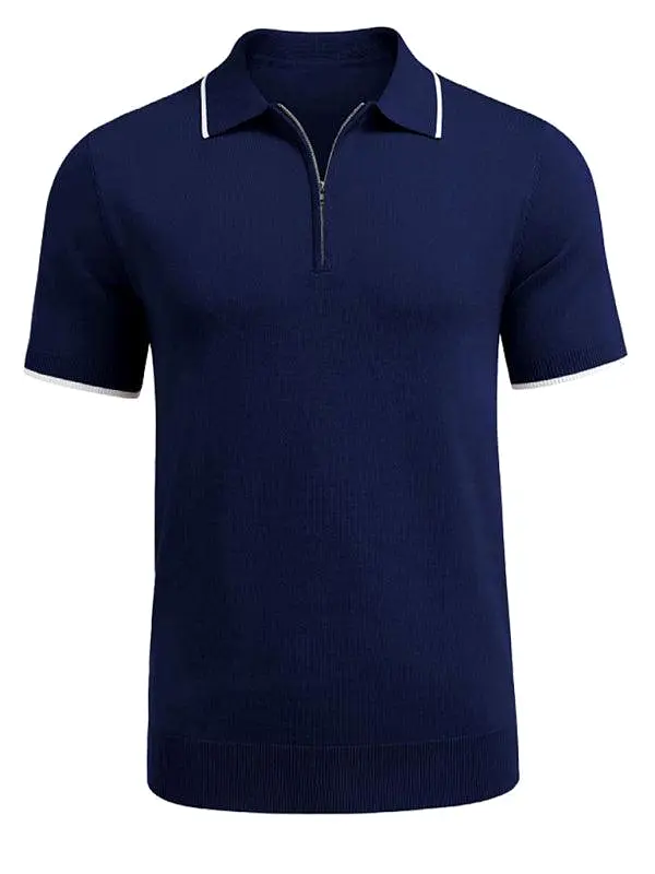 Zipper Knitted Men Polo Shirt